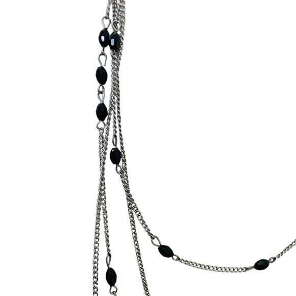 Silvertone and Black Beaded Tiered Necklace 22-25 Inches Lobster Clasp - Picture 3 of 6